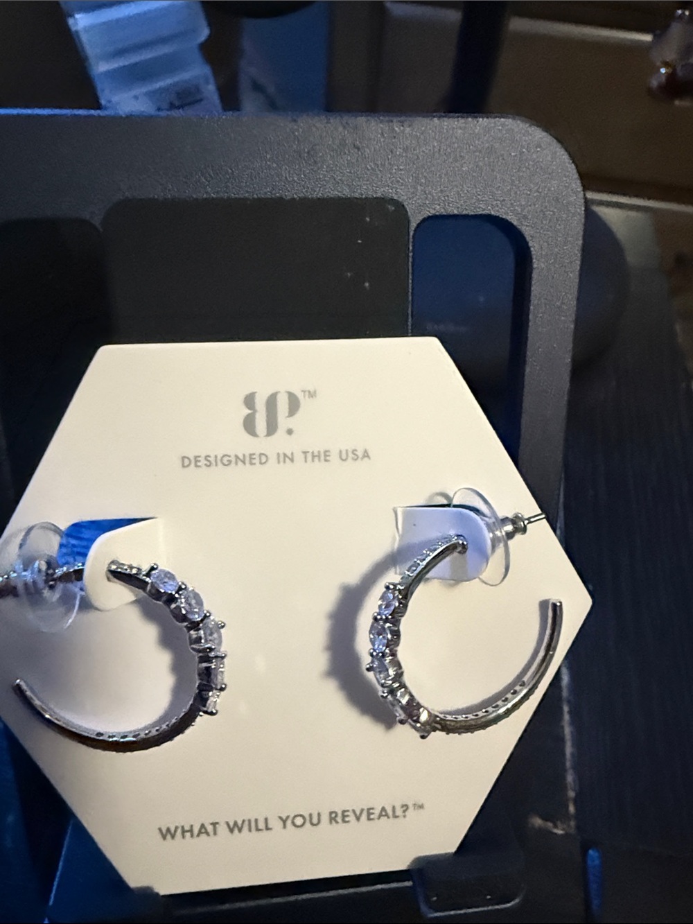 BP rhodium plated Hoops with lavender CZ and clear CZ accents